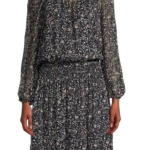 Velvet by Graham & Spencer Black and White Smocked long sleeve dress NWOT